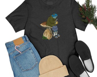 Little blue frog on a mushroom tee unisex t-shirt