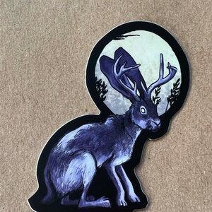 Jackalope under a full moon - vinyl sticker cryptid rabbit antelope purple spooky myth legend