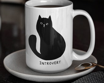 Schwarze Katze Introvertierter Becher 15 Unzen Süßer minimalistischer ästhetischer Katzenbecher Katzenliebhaber Geschenk introvertiertes Geschenk