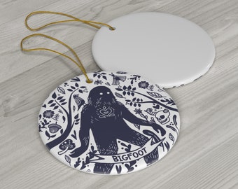 Ceramic Ornament Bigfoot - holiday decoration cryptic themed