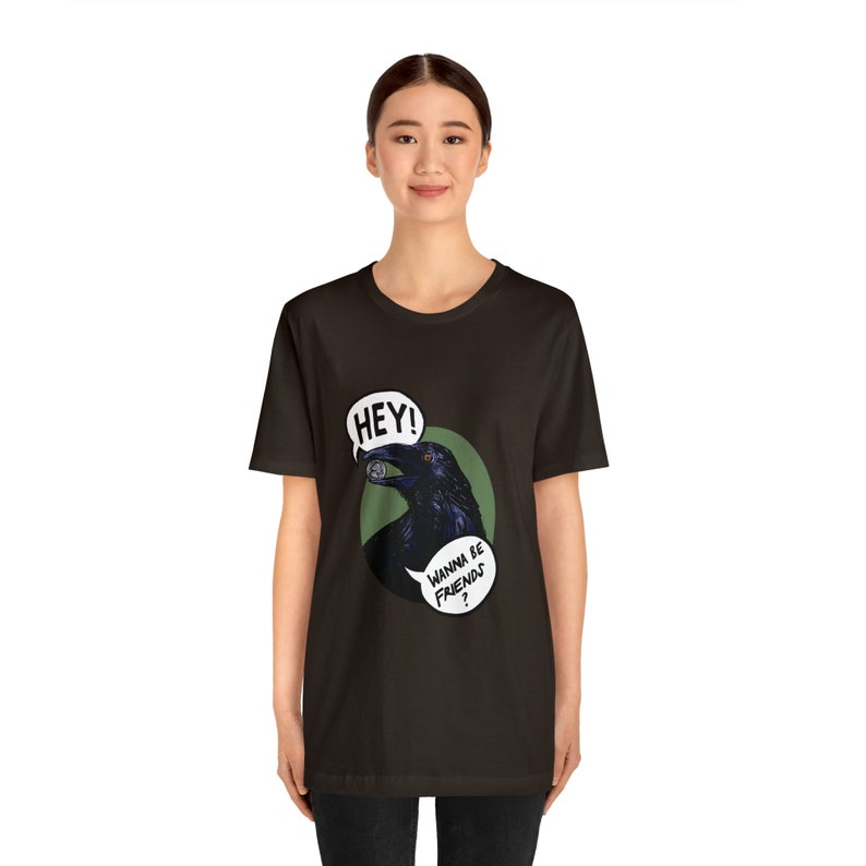 Friendly Raven brings you a gift! Raven T-shirt, corvid, crow, bird shirt image 2