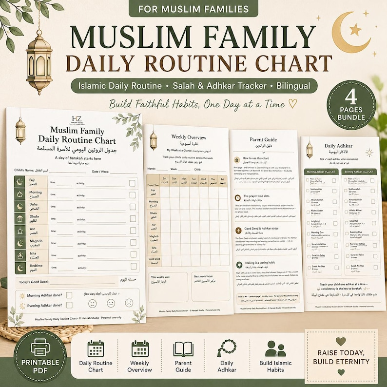 Muslim Family Daily Routine Chart | Kids Visual Schedule Printable ...