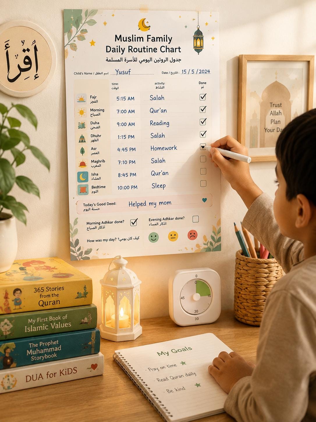 Muslim Family Daily Routine Chart | Kids Visual Schedule Printable ...