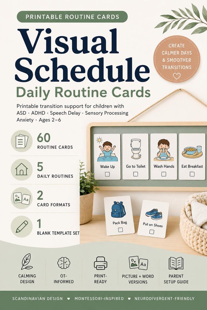 Autism Visual Schedule Cards for Kids | Daily Routine Chart, ADHD ...