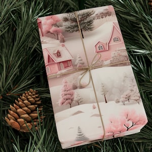 Pink Christmas village custom wrapping paper - wrapping paper personalized - holiday wrapping paper - Pink wrapping paper