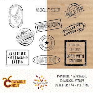 Printable magic stamps, inspired by the magical world, perfect for letter or gift decoration