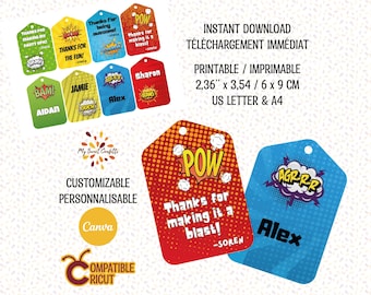 Comics Thank You Name Tag | Printable label | Editable label | Digital file | Instructions included | Instant download