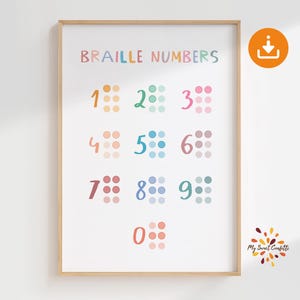 Braille numbers poster | Printable Wall Art | Educational resource for classroom, calm corner, Montessori playroom