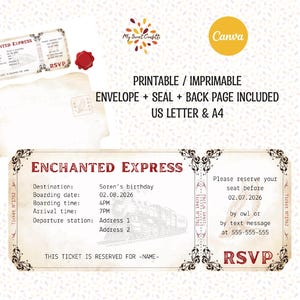 Magical Train Ticket Invitation with envelope and seal | Printable Birthday Party Invite | Wizard Theme Digital File | Halloween Party