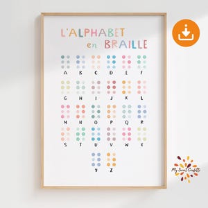 Affiche Alphabet Braille | Affiche éducative imprimable pour salle de classe, coin calme, salle de jeu, espace Montessori