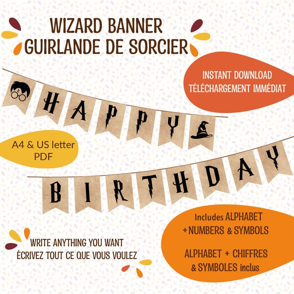 Guirlande sorcier personnalisée / Téléchargement immédiat / Fichier numérique / Anniversaire, mariage, baby shower, EVJF, baptême