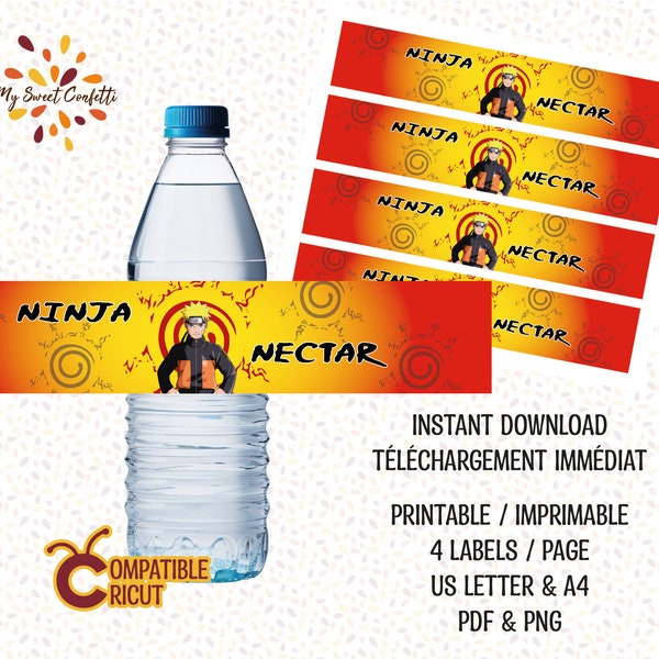 Etiquette bouteille Manga Ninja Anime / Téléchargement immédiat / Fichier numérique / Anniversaire, mariage, baby shower, baptême