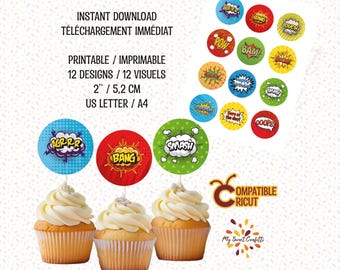 Comics Superhero Topper Labels | Printable decoration | Editable file | Digital file | Instructions included | Instant download