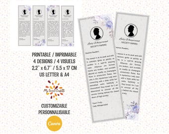 Editable Regency Bookmark | Printable bookmark | Digital file | Instructions included | Instant download