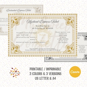 Magical Train Ticket Invitation | Printable Birthday Party Invite | Wizard Theme Digital File | Halloween & Enchanted Party