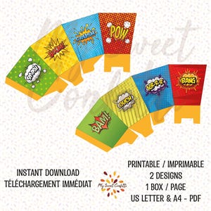 Boîte à popcorn Comics Super-héros | Boîte imprimable | Fichier numérique | Instructions incluses | Téléchargement immédiat