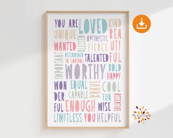 Poster Du bist Pastellfarben | Druckbares Poster | Positive Affirmation für Büro, Ruheecke, Klassenraum oder Therapieraum