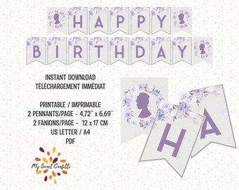 Regency Happy Birthday Girlande | Druckbare Girlande | Digitale Datei | Anleitung enthalten | Sofortdownload