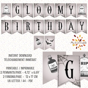 Horror Gloomy Birthday Monochrome Banner | Printable banner | Digital file | Instructions included | Instant download