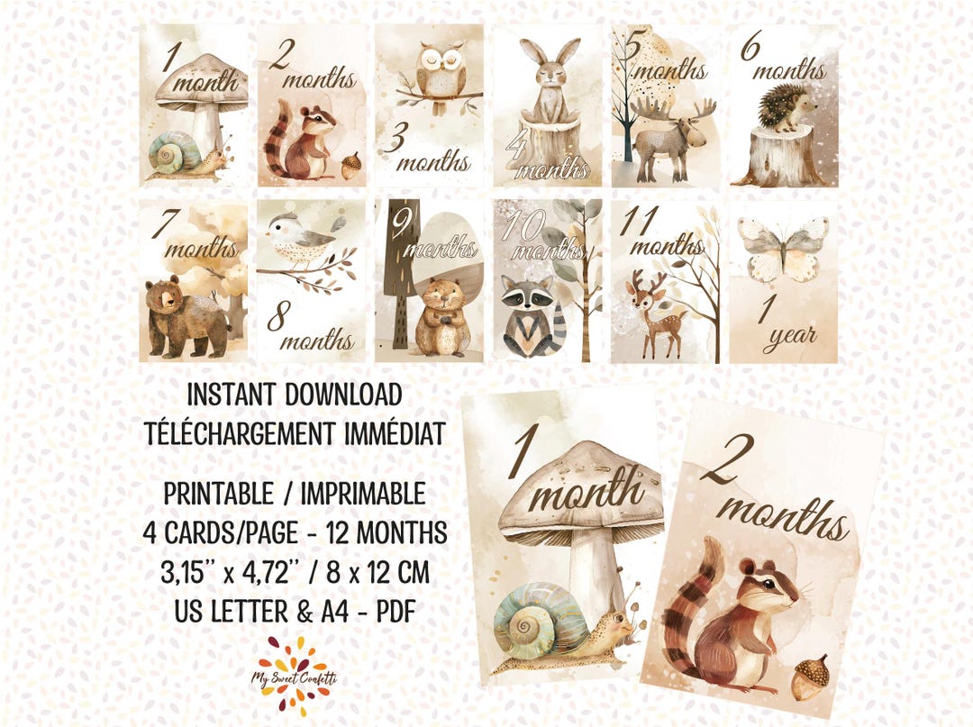 Woodland Animals Baby Milestone Cards | Printable Label | Digital File ...
