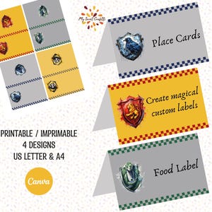 Wizard House Crests Place Card | Printable place card | Printable food label | Digital file | Instructions included | Instant download