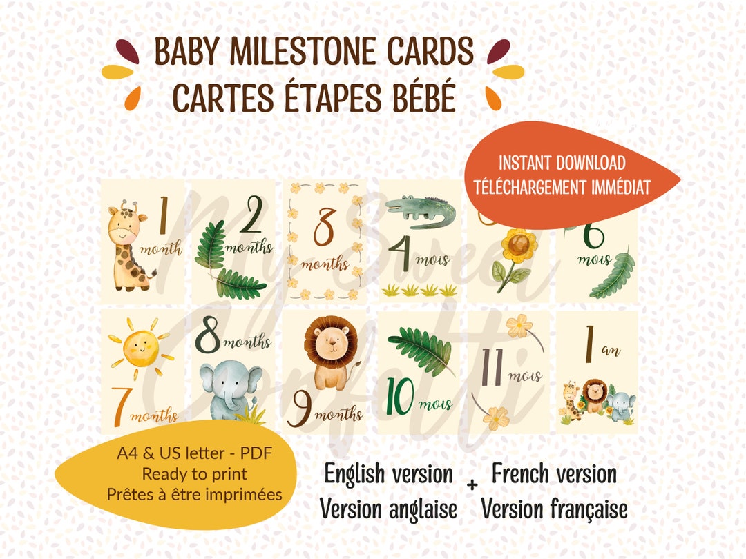 Jungle Watercolor Baby Milestone Cards / Instant Download / Digital ...