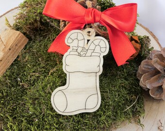 Christmas tree decoration Stocking - Christmas tree ornament - wooden decoration - Christmas tree - Christmas stocking