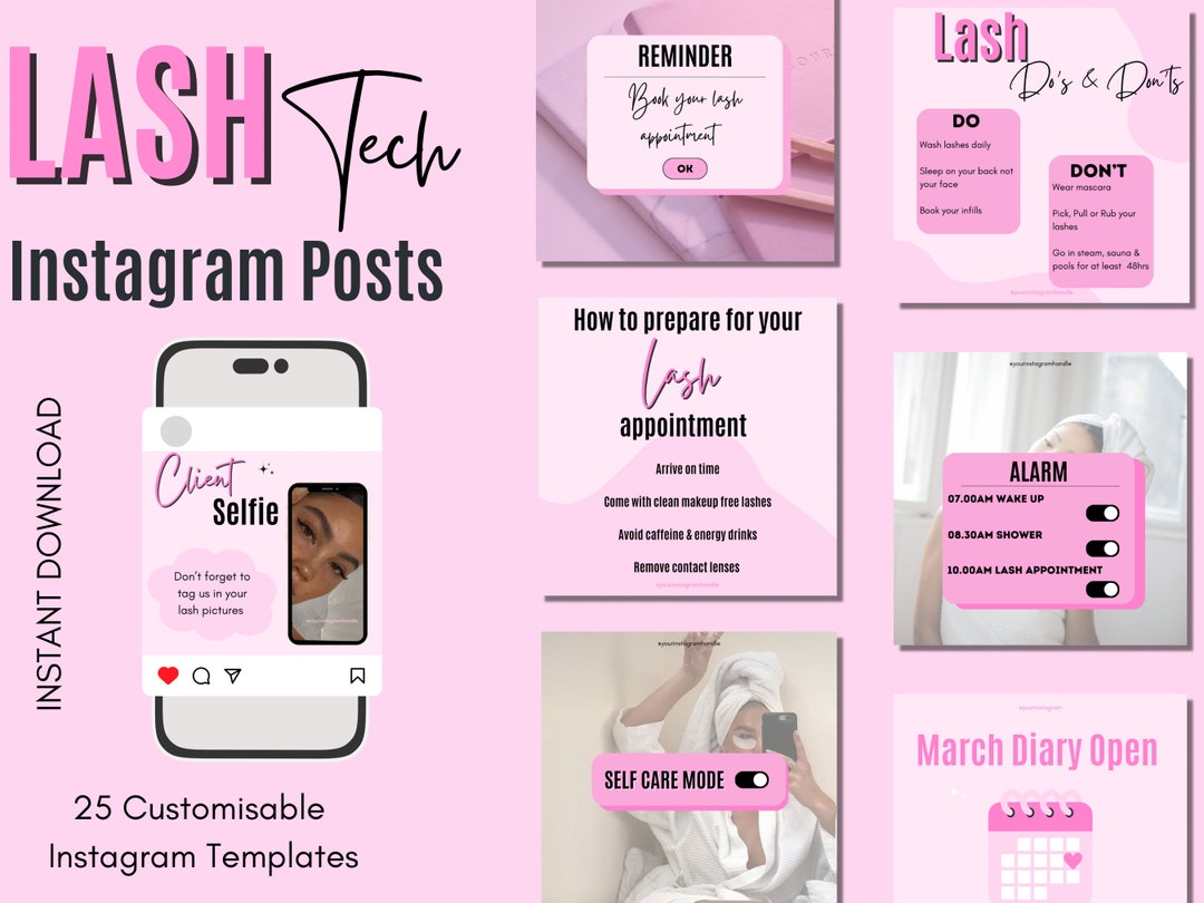Lash Technician Instagram Posts, Instagram Templates Social Media, Canva, Branding Kit, Lash