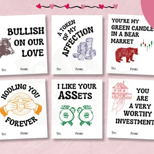 Tarjetas de San Valentín del mercado de valores imprimibles, tarjetas de juego de palabras financieras, Crypto Valentines, PDF de descarga instantánea, Bitcoin, regalos para él, inversiones