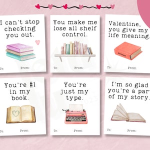 Printable Book Lover Valentine Cards, Book Valentine, Literary Valentine's Day, Digital Download, Cards for Readers, Book Club Valentines