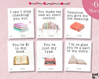 Printable Book Lover Valentine Cards, Book Valentine, Literary Valentine's Day, Digital Download, Cards for Readers, Book Club Valentines