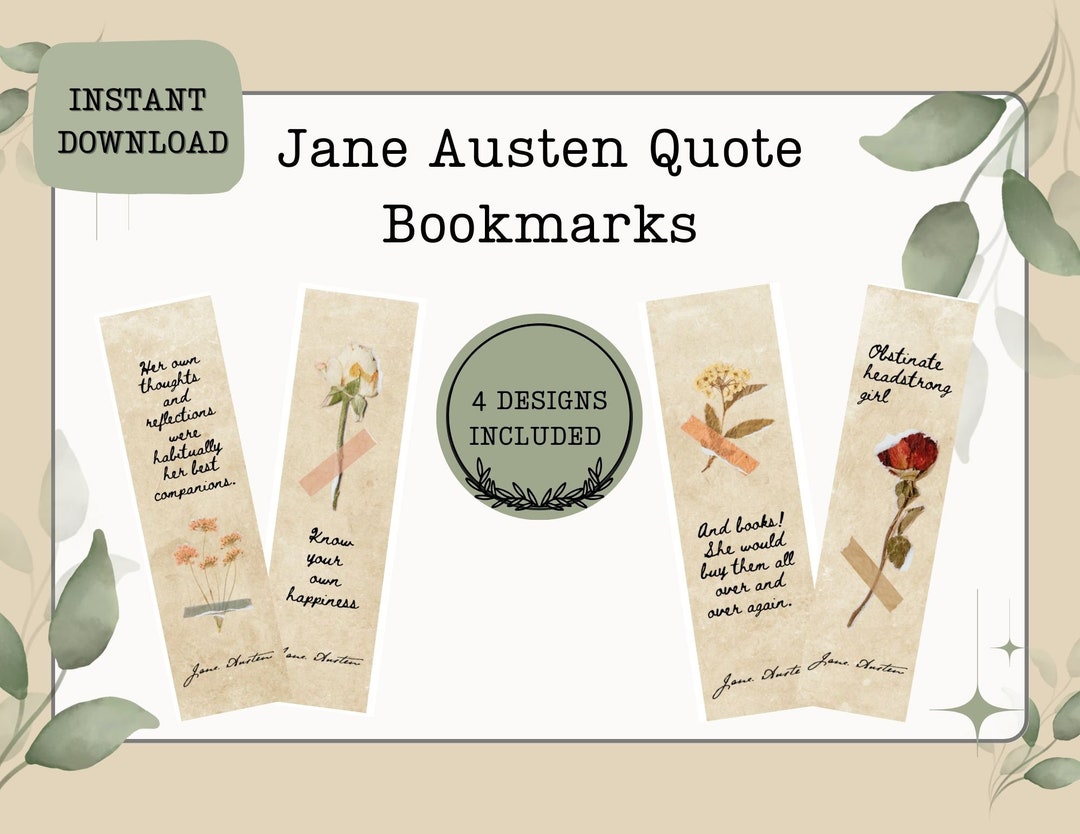 Jane Austen Bookmarks | INSTANT DOWNLOAD | Printable Bookmarks | Pride ...