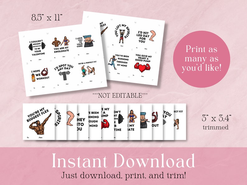 Printable Gym Valentines Cards, Fitness Valentine's Day Card ...