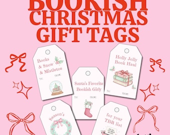 Bookish Christmas Gift Tags: Girly Book Lover Holiday Tags (Digital Download)
