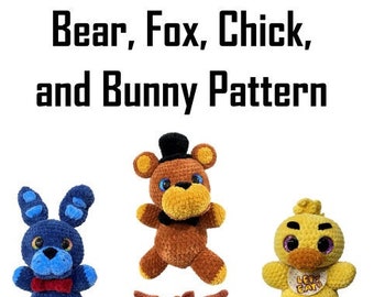 Crochet PATTERN Bear, Bunny, Chick, Fox ENGLISH Terminology