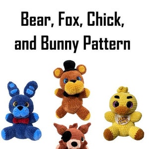 Crochet PATTERN Bear, Bunny, Chick, Fox ENGLISH Terminology