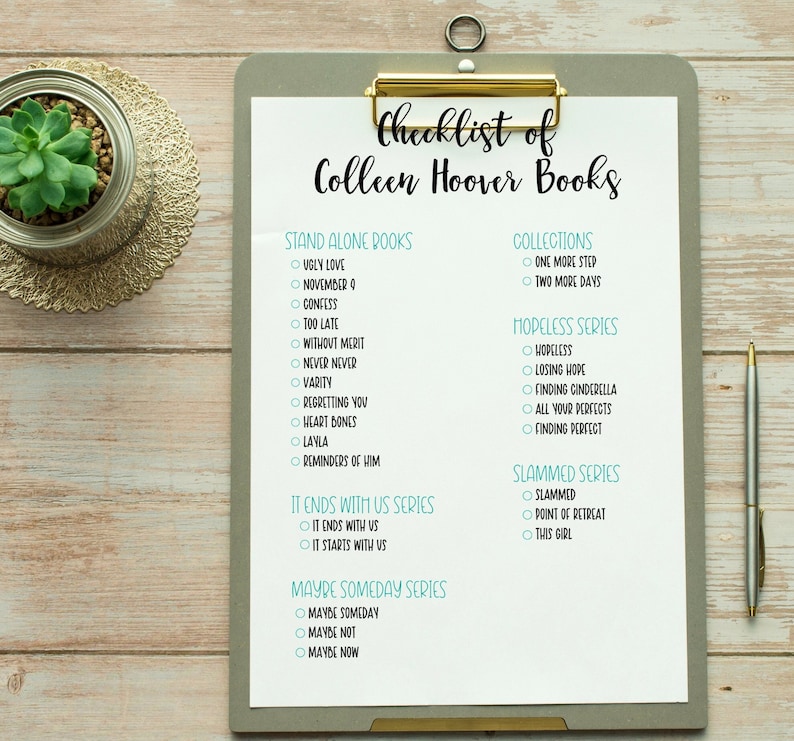 Colleen Hoover Book Checklist Printable Digital Print Smut Etsy
