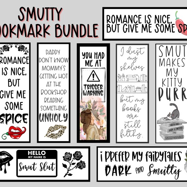 Smut Bookmark Set, Bookmarks for Smutty Books, Dirty Romance Bookmarks, Printable Bookmarks, Smutty Book Lover, Gift for Book Lover, Booktok