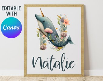 Personalized Nursery Name Sign, Custom Nursery Name Print, New Baby Birth Digital Print, Animal Nursery Decor, Personalized Nursery Wall Art