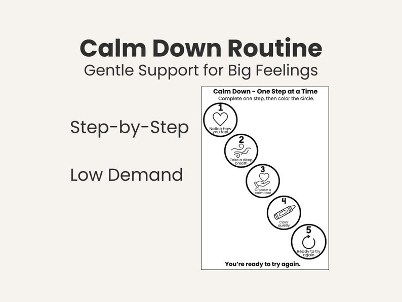 Calm Down Routine Chart for ADHD & Autism Kids | Visual Calm Down Steps ...