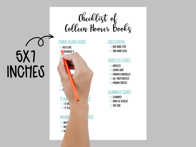 Colleen Hoover Book Checklist Book Checklist Printable Book - Etsy
