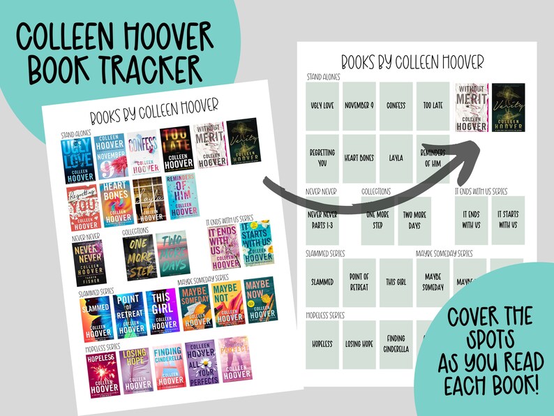 Colleen Hoover Book Checklist, Book Checklist Printable, Book Tracker ...