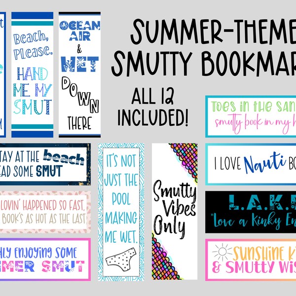 Smut Bookmarks, Summer Bookmarks, Smut Bookmark Set, Printable Bookmarks, Bookmark Pack, Bookmark Bundle, Gifts for Book Lovers, Booktok