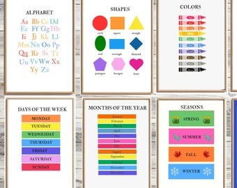 教育ポスター8枚セット、教室のホームスクール装飾（デジタルダウンロード）