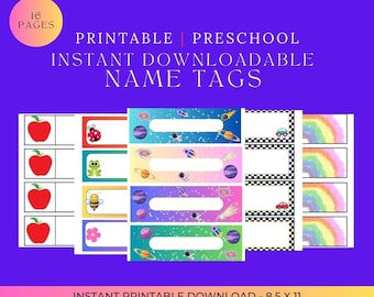 幼稚園用ネームタグ、教室用ラベル、12種類のデザイン（デジタルダウンロード）