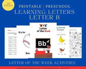 Preschool, Letter B, Letter of the Week workbook, preschool printables, Pre k curriculum, homeschool, daycare worksheets, toddler worksheets