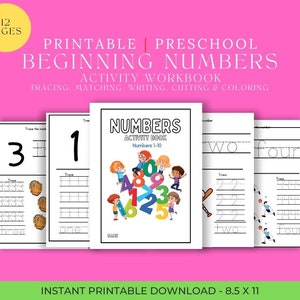 Vorschule, Zahlen 1-10, Aktivitätsbuch, Printables für Vorschule, Lehrplan für Vorschule, Hausschule, Kindertagesstätten-Arbeitsblätter, Kleinkind-Arbeitsblätter