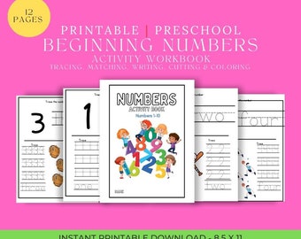 幼稚園児向け1～10の数字アクティビティブック、なぞり書き練習（PDFパターン）