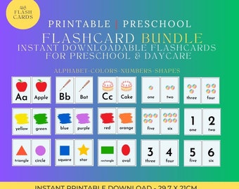 幼児向けフラッシュカードセット、アルファベット、数字、色、形（PDFパターン）