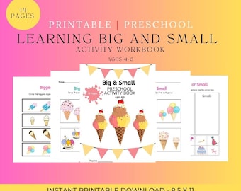 Toddler Learning Big and Small Workbook, Preschool Printable (PDF)